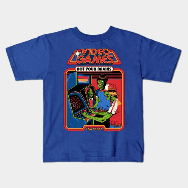 Video Games Rot Your Brains Kids T-Shirt by Steven Rhodes